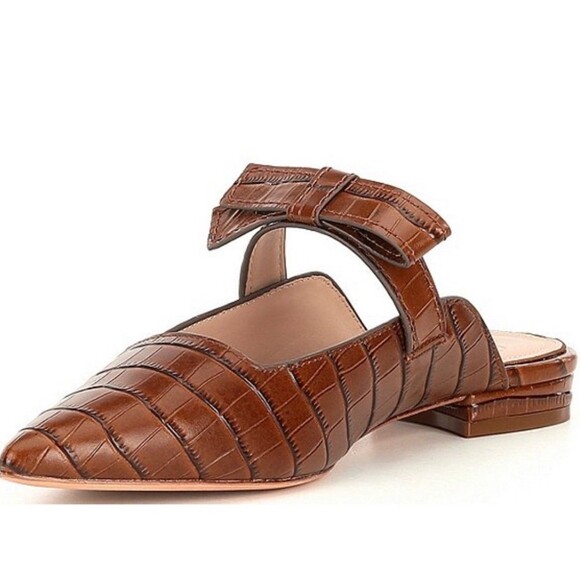 AD & Daughters Shoes - Ad & Daughters Jemma Croc Embossed Brown Leather Mules Size 7.5 EUC